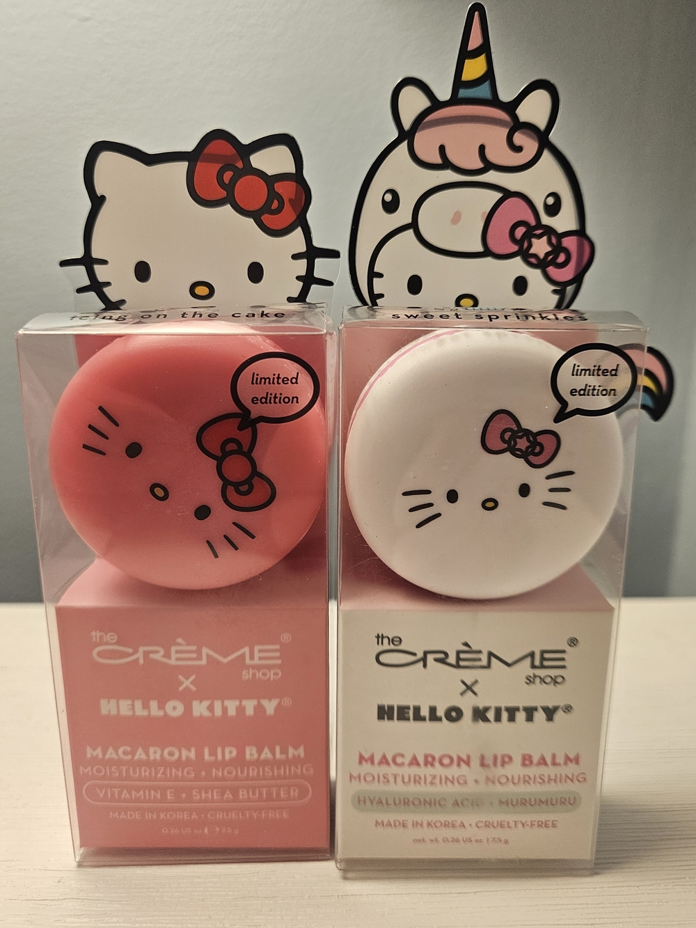 The Crème Shop Hello Kitty Macaron Lip Balm Duo - ICING ON THE CAKE &, SPRINKLES